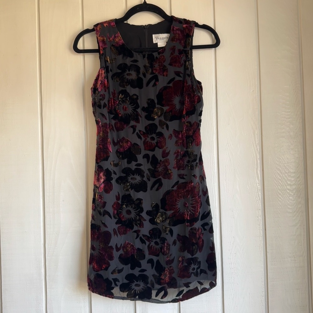 Vintage Tessuto Silk Dress with Velvet Flowers